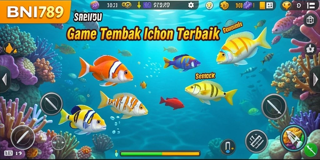 Screenshot gameplay BNI789 menampilkan aksi menembak ikan yang seru.