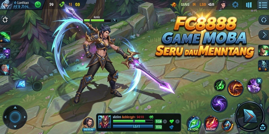 Tampilan gameplay menegangkan dalam arena MOBA FC888.