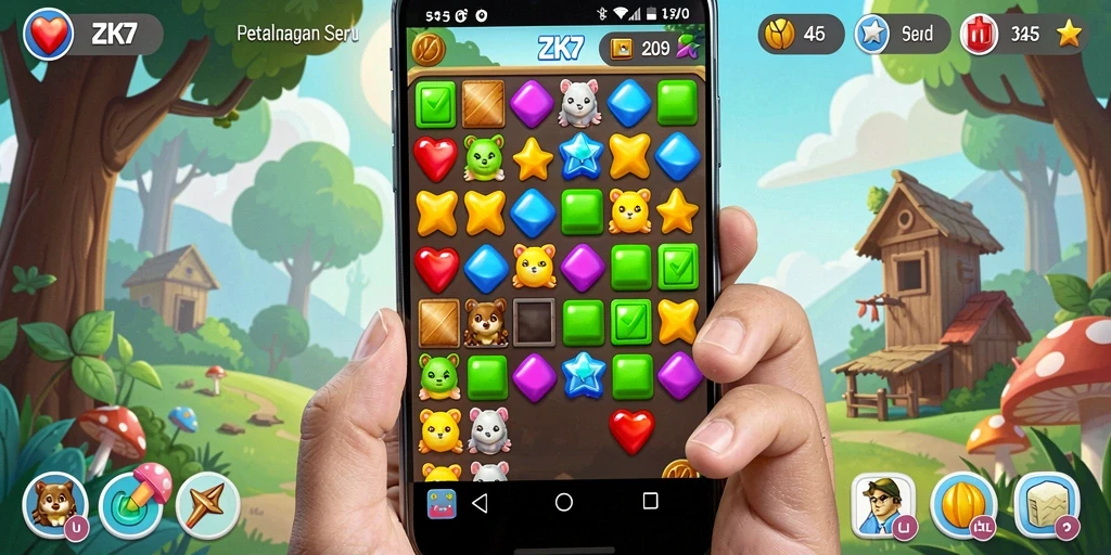 Screenshot utama ZK7 menunjukkan gameplay seru Match-3.